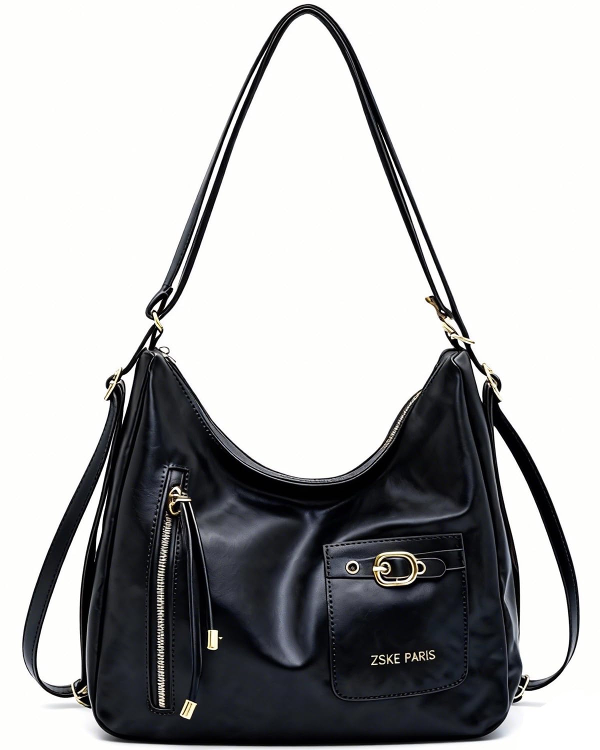 AFMKTICA Y2K Trendy Purse for Women, Leather Buckle Punk Hobo Clutch Purses Bags for Ladies Top Handle Shoulder Bag (Bigblack)
