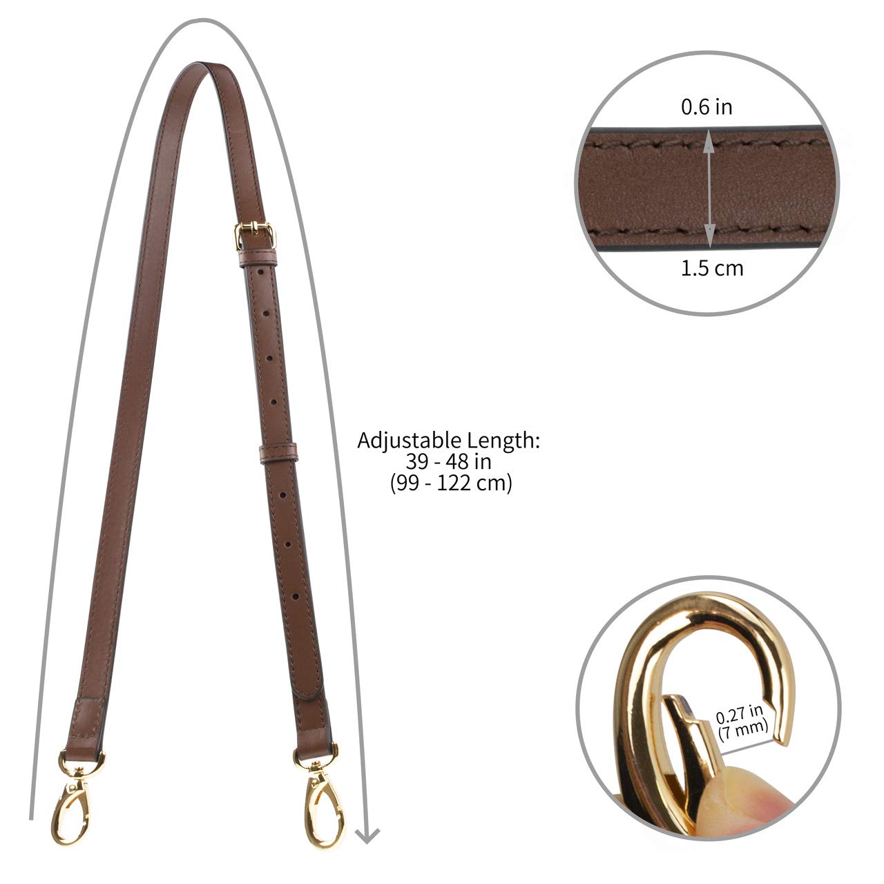 Allzedream Genuine Leather Purse Strap Replacement Crossbody Handbag Long Adjustable (Dark brown)