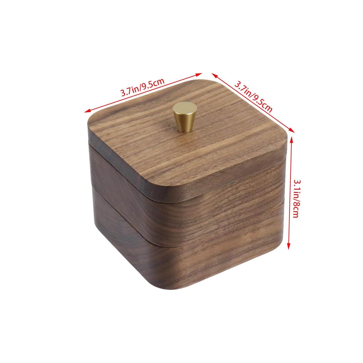 Pastlla 3.7x3.7x3.1 Inch Tray Box, Walnut Wooden Multi-Layer Storage Box, for Cleaning Tools, Toothpicks, Cotton Swabs, Jewelry Items, Rings, Earrings, Necklaces, Etc