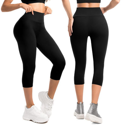 Leafigure 2-Pack Capri Leggings for Women, High Waisted Soft Yoga Pants for Gym Workout Black L-XL