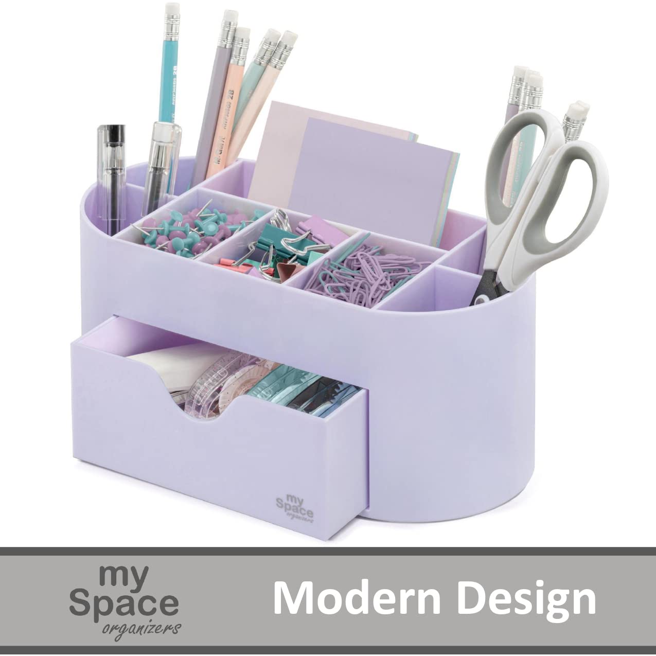 My Space Organizers Lavender Desk Organizer for Office Supplies and Desk Accessories - Pen Holder Desktop Organization for Room College Dorm Home School (White Lavender)