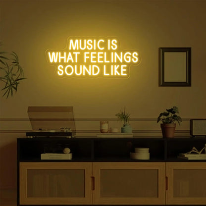 Music Is What Feelings Sound Like Neon Sign For Wall Decor Warm White Letter Neon Light Recording Studios Live Music Neon Light Sign LED Word Light for Studio Concert Bar Bedroom Decoration
