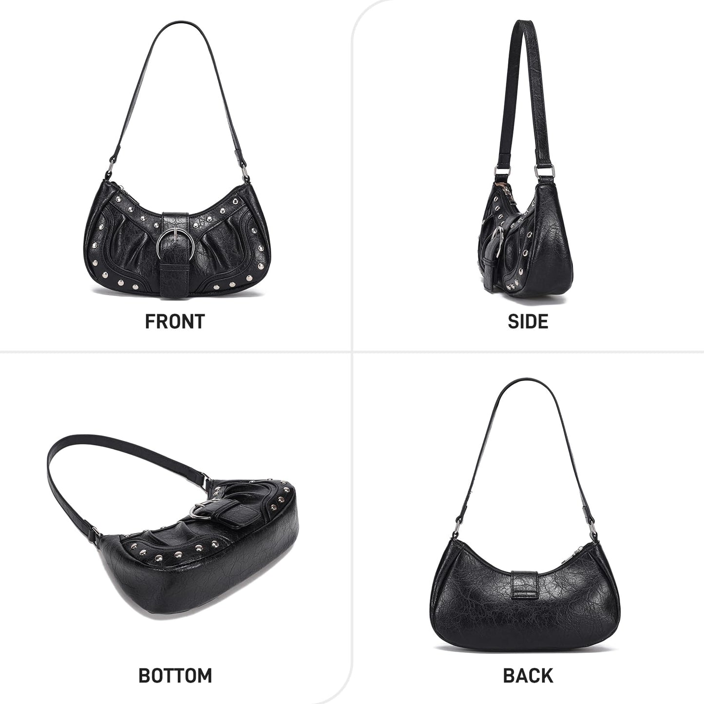 HIYOLALA Y2K Purse Small Shoulder Bags for Women with Rivets Punk Style Goth Grunge Emo Handbag