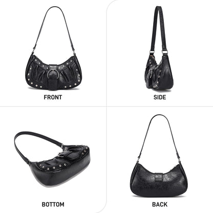 HIYOLALA Y2K Purse Small Shoulder Bags for Women with Rivets Punk Style Goth Grunge Emo Handbag