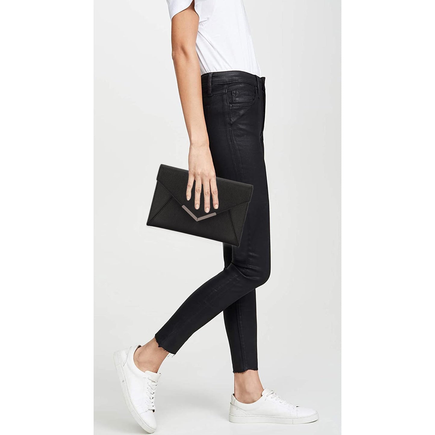 Dexmay Women Envelope Clutch Handbag Medium Saffiano Leather Foldover Clutch Purse Black