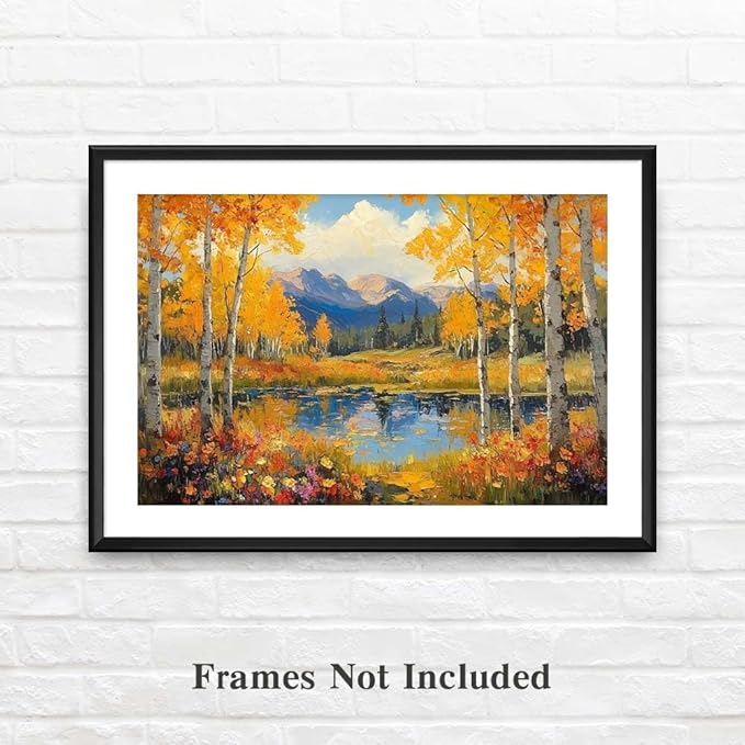 Yesad Fall Wall Art, Birch Canvas Wall Art Forest Painting Prints Nature Wall Art Wildflower Pictures Rustic Wall Décor for Living Room Bedroom Farmhouse (Unframed,36”x24”,Birch)