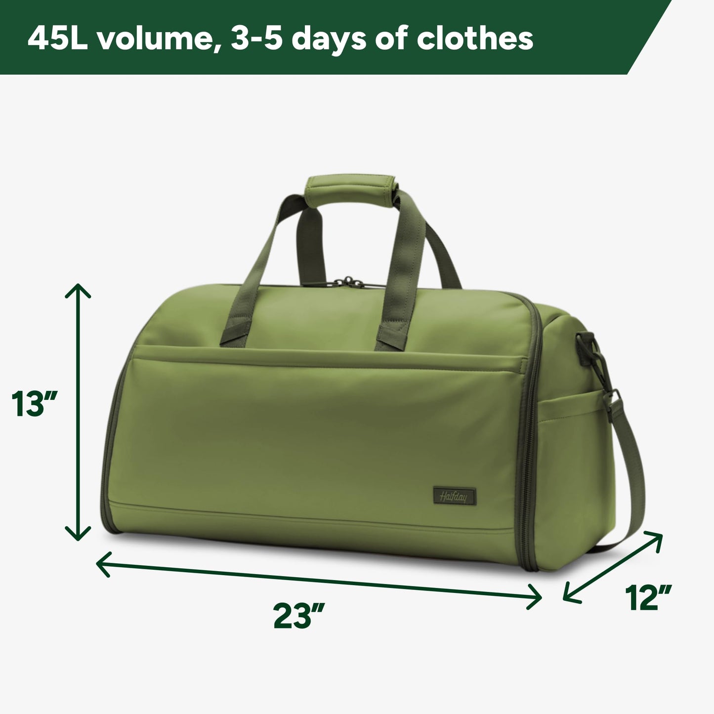 Halfday Convertible 2-in-1 Vegan Leather Premium Garment Duffel Weekender Bag 45L (Carry-on, Wrinkle-Free Travel, Hanging Suit Compartment, Shoe Pockets, Trolley Sleeve), Leaf