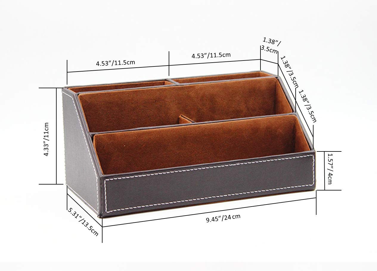 Bargain Crusader Brown PU Leather Remote Controller Holder TV Guide CD DVD Controller Organizer Desk Caddy Stationery Organizer Caddy Stationery Holder (L:9.45 x W:5.3 x H:4.3/1.6 inches, Brown)