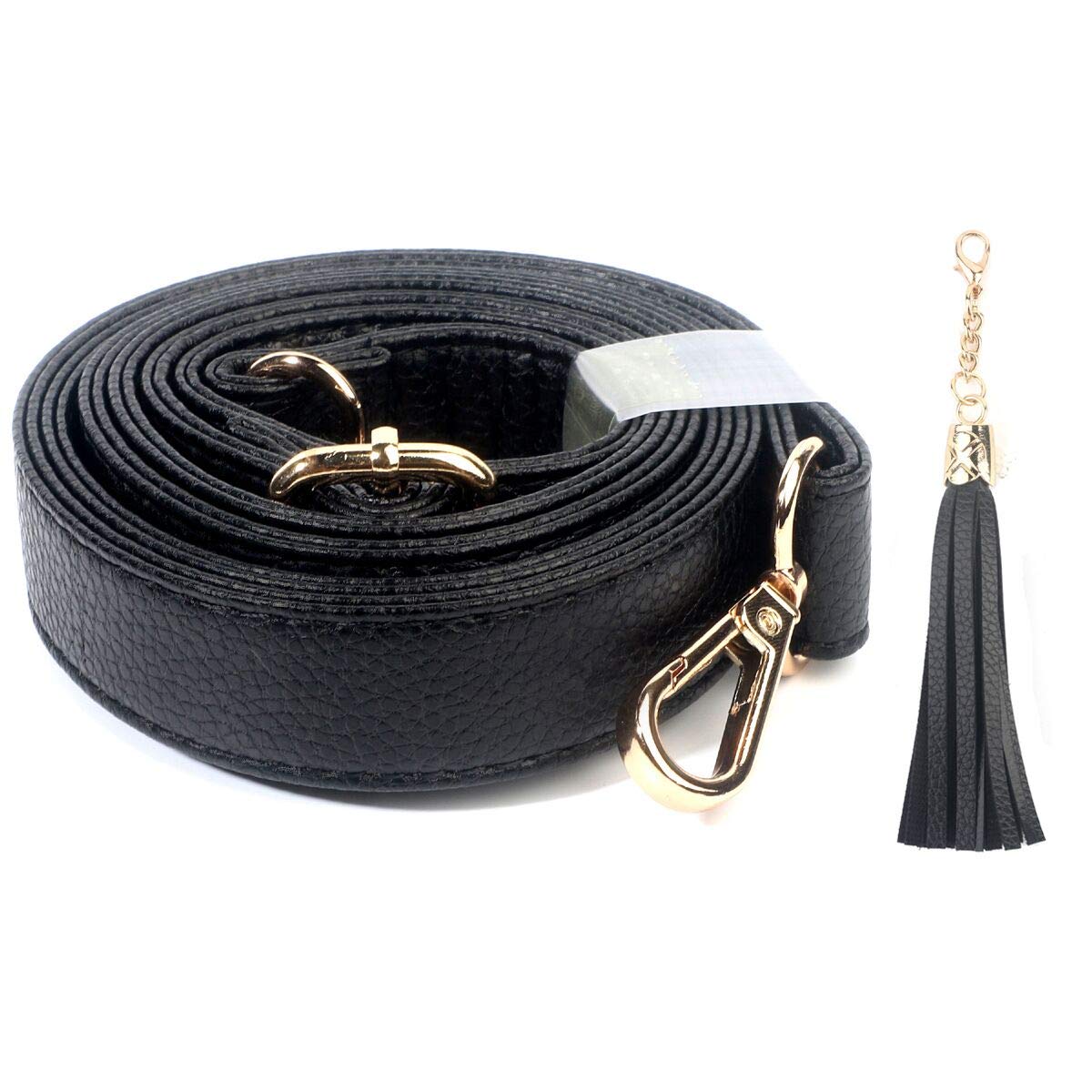 BEAULEGAN Purse Strap Replacement - Full Grain Microfiber Leather - 59 Inch Long Adjustable for Crossbody Shoulder Bag - 1 Inch Wide, Black/Gold
