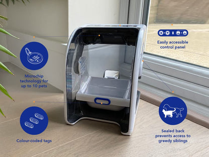 Closer Pets MiBowl Automatic Selective Microchip Smart Pet Feeder (CP500) - BPA and BHT Free Bowl with Enclosed Back for Small to Medium Cats and Small Dogs, White