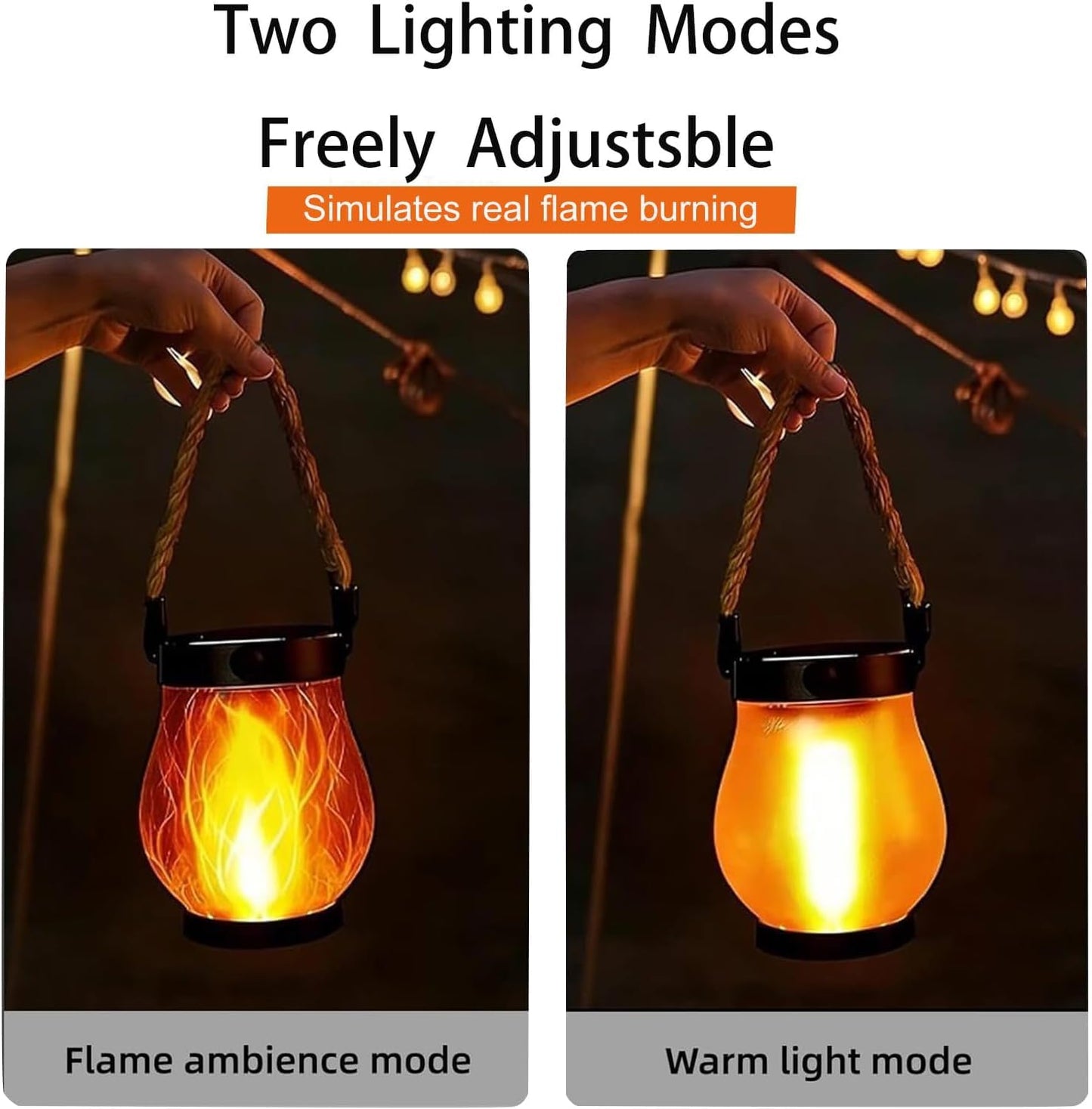 ATDEXT 4PCS Solar Lanterns Outdoor with Ultra-Real Flame, Outdoor Flickering Hanging Lights IP65 Waterproof, 2 Modes, Dual USB/Solar, Auto On/Off for Garden Yard Patio Porch Halloween Christmas Decor