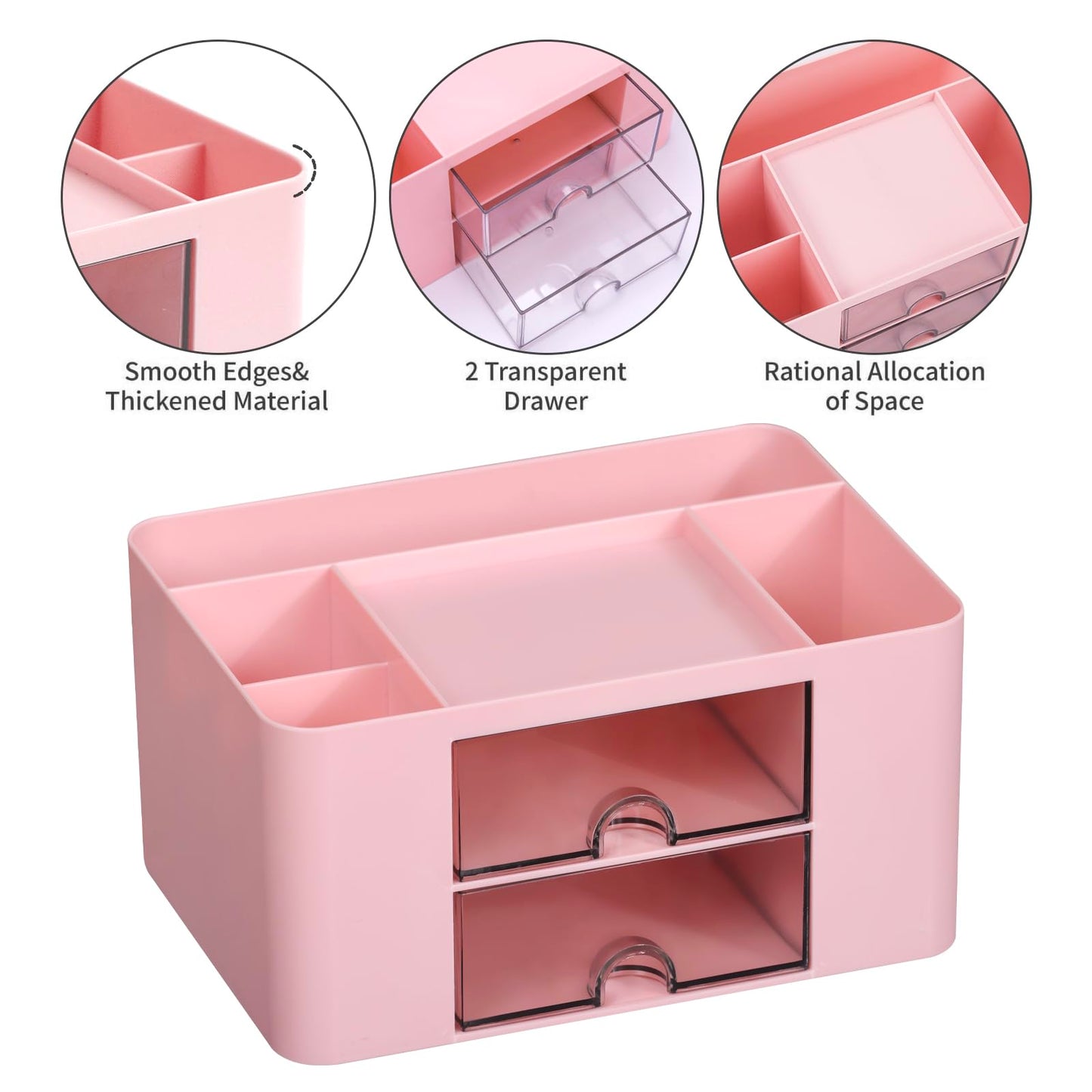 Pink Desk Organizers and Accessories 12+1Pcs, Office Supplies for Desk, Pen Organizer with 2 Drawers with Stapler,1000 Staples, Phone Holder, Tape Dispenser, Pen Holder, Sticky Note, Clips, Ruler,Etc