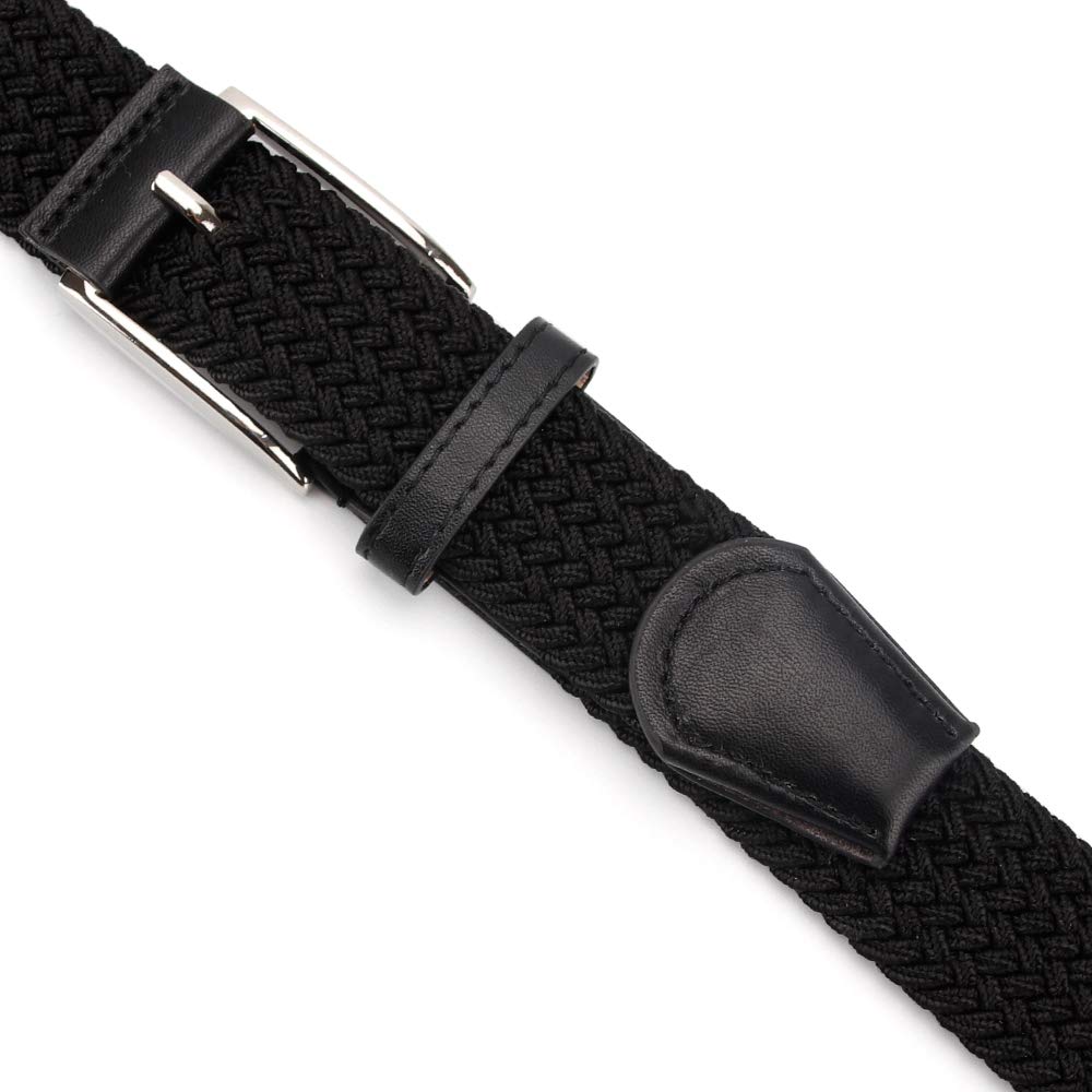 2 Pieces Braided Woven Elastic Stretch Canvas Belts for Men Women (Black+Brown, M)