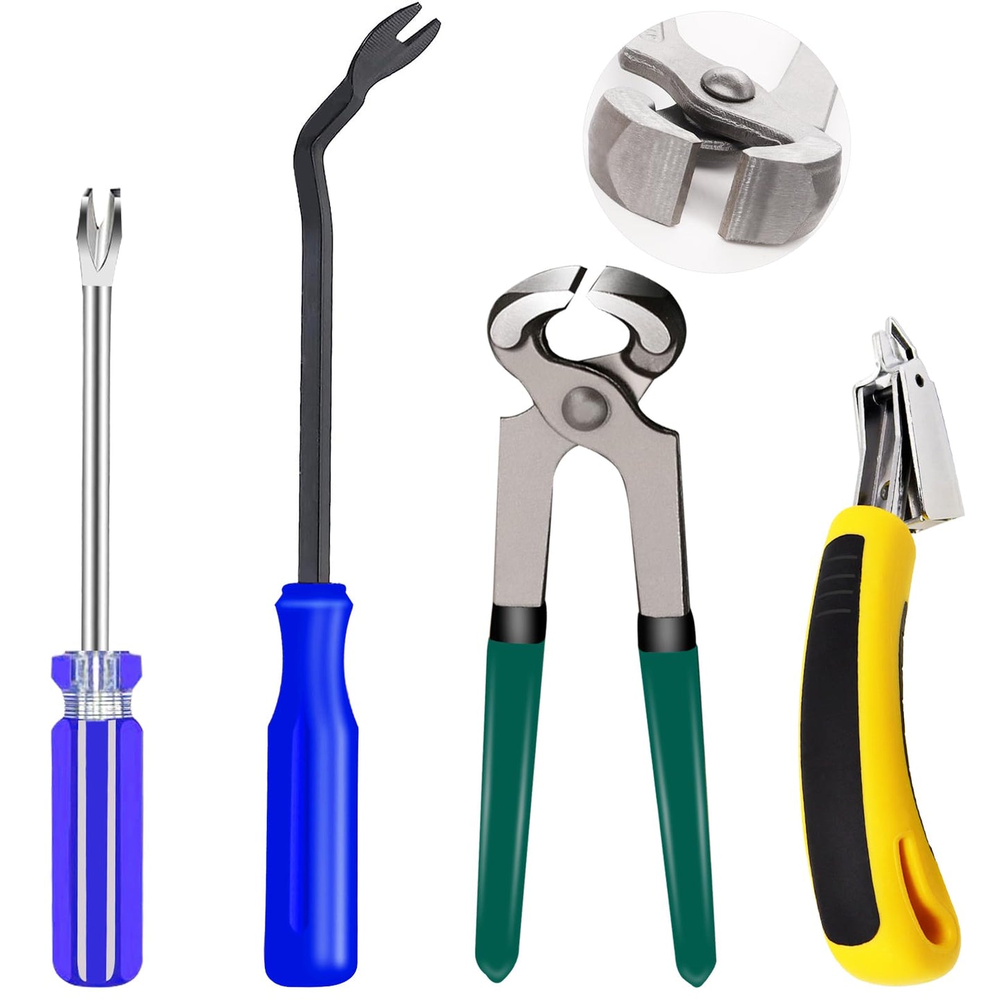 Sunxeke 4Pcs Upholstery Staple Remover Tool Set Including 7inch End Cutting Plier,V Tip Tack Puller,U Tip Tack Puller,Staple Remover,Nail Puller Carpet Remover for Furniture Floor Photo Frame
