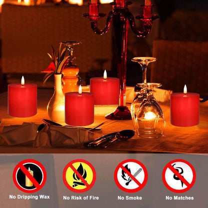 volnyus Red Flameless Candles Set of 2 (3x3 inch) Real Wax Flickering LED Candles Battery Operated with Remote Control Timers for Christmas Fireplace Party Dimmable Pillars Flat top