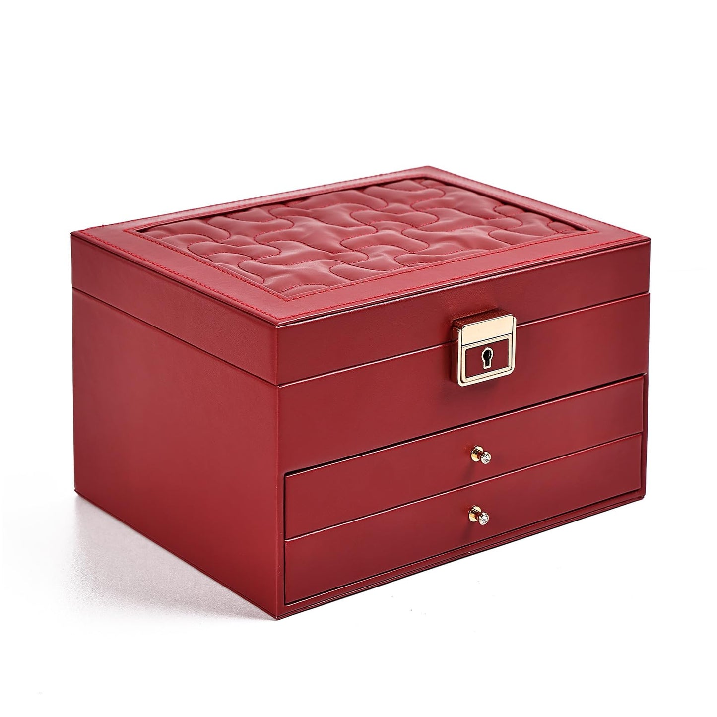 Greenfeather Jewelry Boxes for Women, Jewelry Organizer Box with Lid 3 Layers for Necklaces Rings Earrings and Bracelets Box to Store Jewelry Red Ideal Gifts