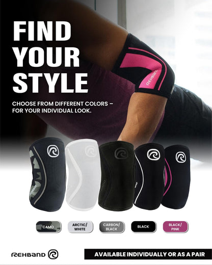 Rehband Elbow 5mm Compression Sleeve, Neoprene Elbow Sleeves for Weightlifting, Anatomical Design, Non-Slip & Close Fitting, Elbow Support Unisex, Colour:Carbon/Black, Size:Large
