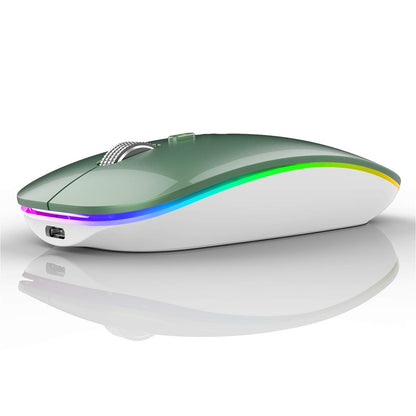 TENMOS Wireless Bluetooth Mouse, LED Slim (Bluetooth 5.1/5.0 + USB) 2.4GHz Rechargeable Silent Bluetooth Wireless Mouse with Type C Adapter for Laptop/MacBook/iPad OS 13 and Above (Matte Black)