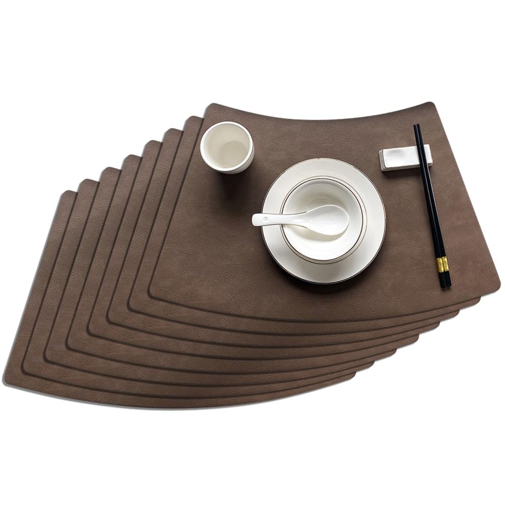 Leather Round Table Washable Placemats, Thick Faux Leather Heat Resistant Wedge Table Placemat, Waterproof Non-Slip Easy to Clean Place mat for Kitchen Coffee Dining Room Table Set of 8