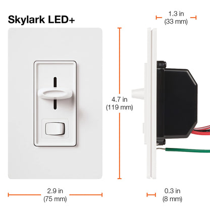 Lutron Skylark LED+ Dimmer Switch for Dimmable LED, Lutron Dimmer Switch For Halogen and Incandescent Bulbs, 150W/Single-Pole or 3-Way, SCL-153P-WH, White