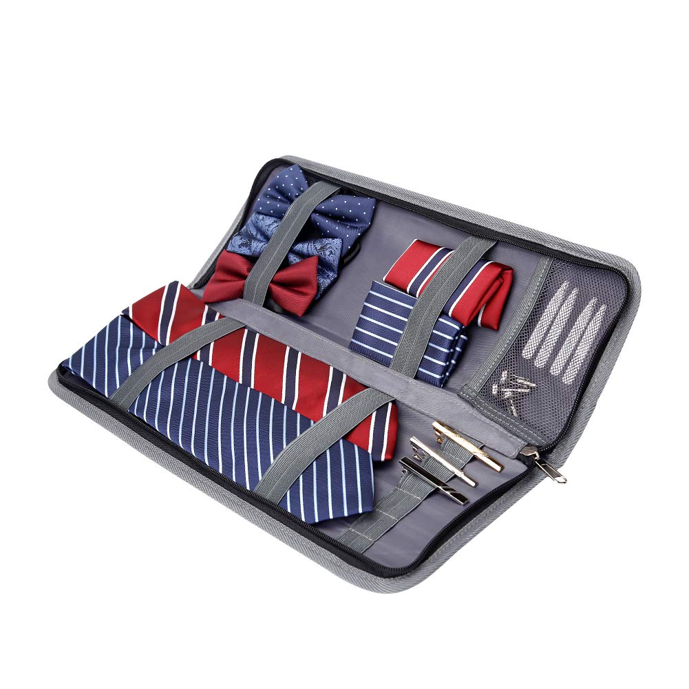 Modoker Tie Organizer Case Bag for Travel, Tie Holder Storage Box for Men Gift Necktie Carrier with Pockets for Cufflinks & Collar Stays, Rigid Anti-Wrinkle Ties Bag Fits 4–6 Ties, Black