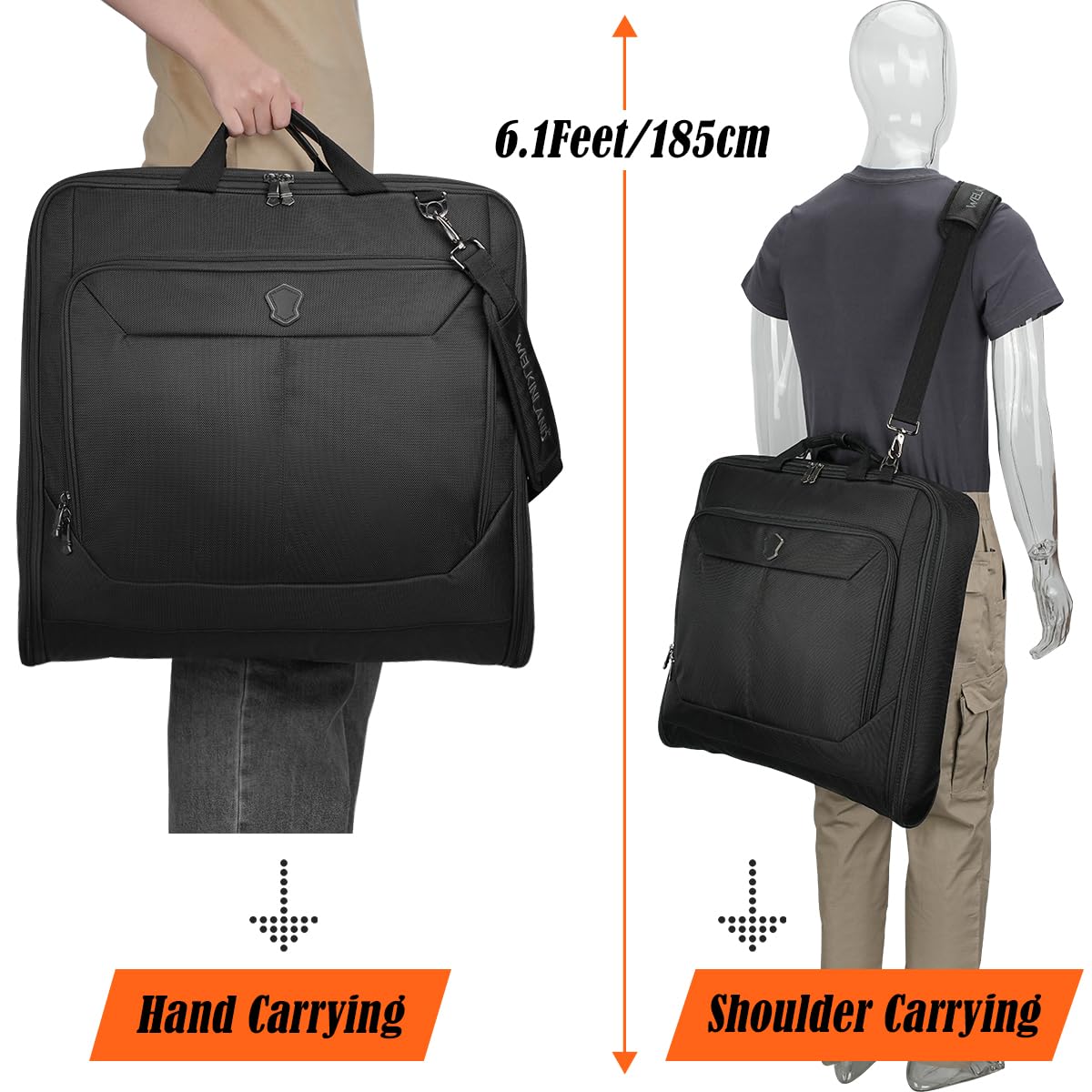 WELKINLAND 3-Suits Garment Bag for Travel with Toiletry Bag, 30L-Large Suit Carry On Garments Bag for Travels, 15-Pockets Suits Holder Travel Bags, Wrinkle-Free Suit and Dress Garment Bag for Travels