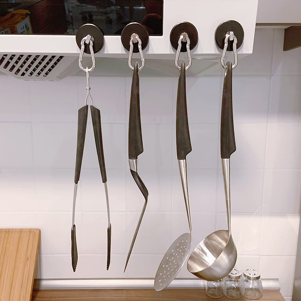 WELLZEER Magnetic Hooks 170lbs Heavy Duty Black Magnet Hooks with Swiveling Carabiner for Hanging Refrigerator Strong Large Neodymium Magnet (170LBS-2PACK-BLACK)