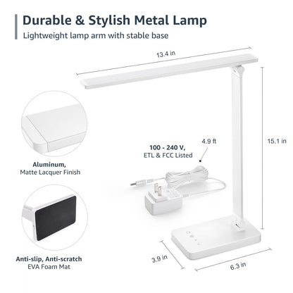 Lepro LED Desk Lamp, Metal Desk Light 9.5W 800lm, Best Task Lamp, 5 Color Modes 5 Brightness Level, Dimmable Home Office Desktop Lamp for Reading, Crafting, Sewing, Puzzle, Nail, White