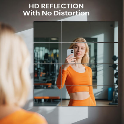 VASUHOME Large Mirror Tiles 16"x12" (12 Pack), Full Length Wall Mirrors for Home Gym, Garage, Bedroom, Living Room, Door – HD Reflection, Easy DIY Installation