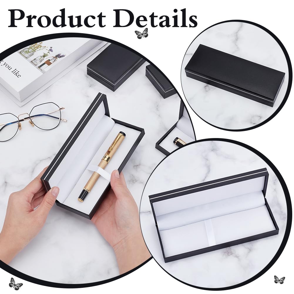 BENECREAT 6 Pcs Black Pen Gift Box, 6.9x2.3x1 Inch PU Leather Penbox, Empty Long Fountain Pen Box for Packaging, Back to School Season, Graduation Season, Office Supplies