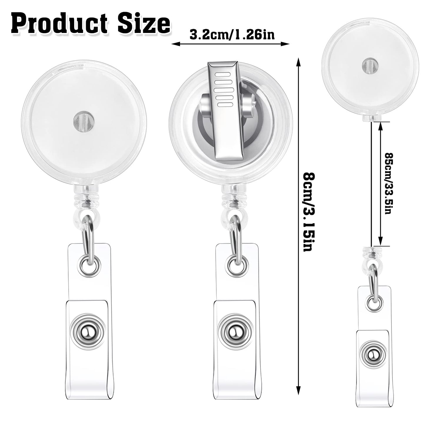 30 Pieces Retractable Badge Reels with Swivel Alligator Clip, Badge Reels Holder Badge Reel Clips for Nurse Teacher Office(Translucent Clear)