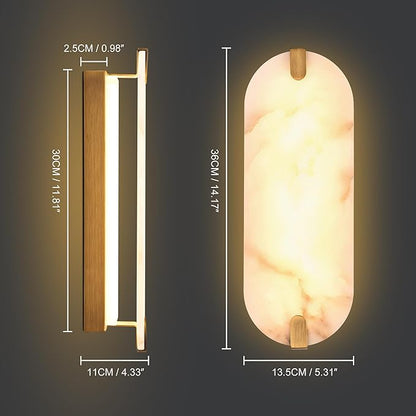 14.17in Alabaster Wall Sconces, Natural Marble Wall Light, Modern LED Alabaster Sconces for Living Room Indoor Wall Lamps for Dining Room Stairs Bedroom,Brushed Gold