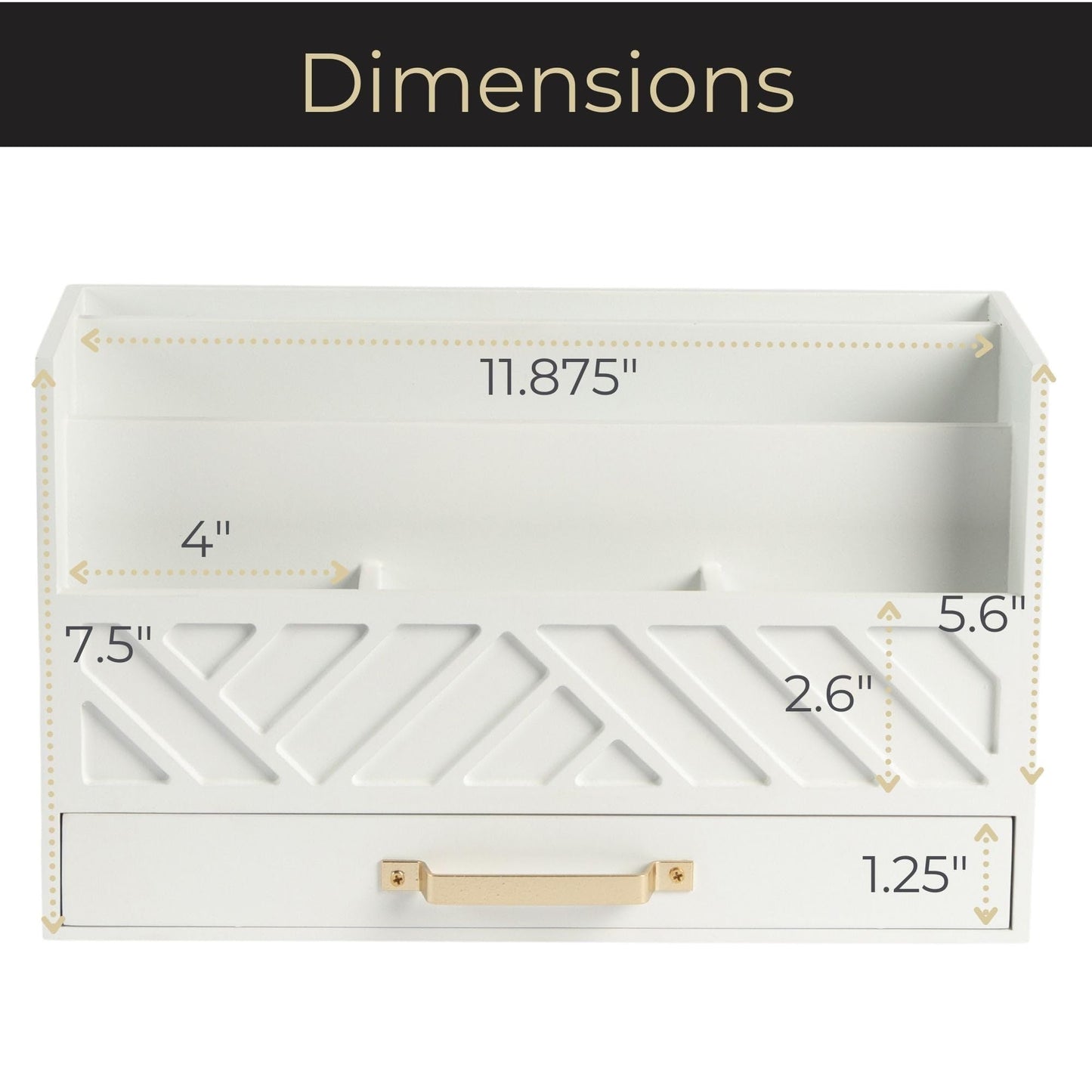 BLU MONACO | White Wooden Mail Organizer with Drawer & Gold Handle | Mail Sorter Organizer Countertop | Tabletop Organizer with Drawers & Outgoing Mail Holder