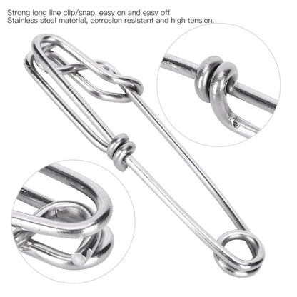 Cunyuer 15PCS Longline Trotline Clips, 1.8x60mm Fishing Snapper Clips, Stainless Steel Long Line Tuna Clip, Quick Connect Fishing Accessory