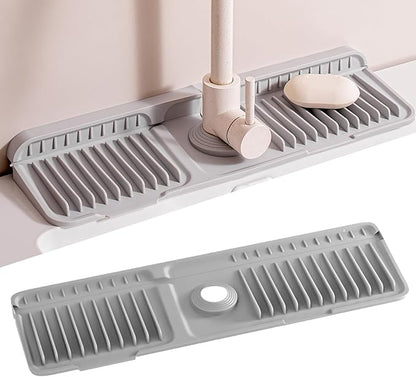 Faucet Mat for Kitchen Sink, 2025 New Silicone Sink Splash Guard, 7°Slope Fast