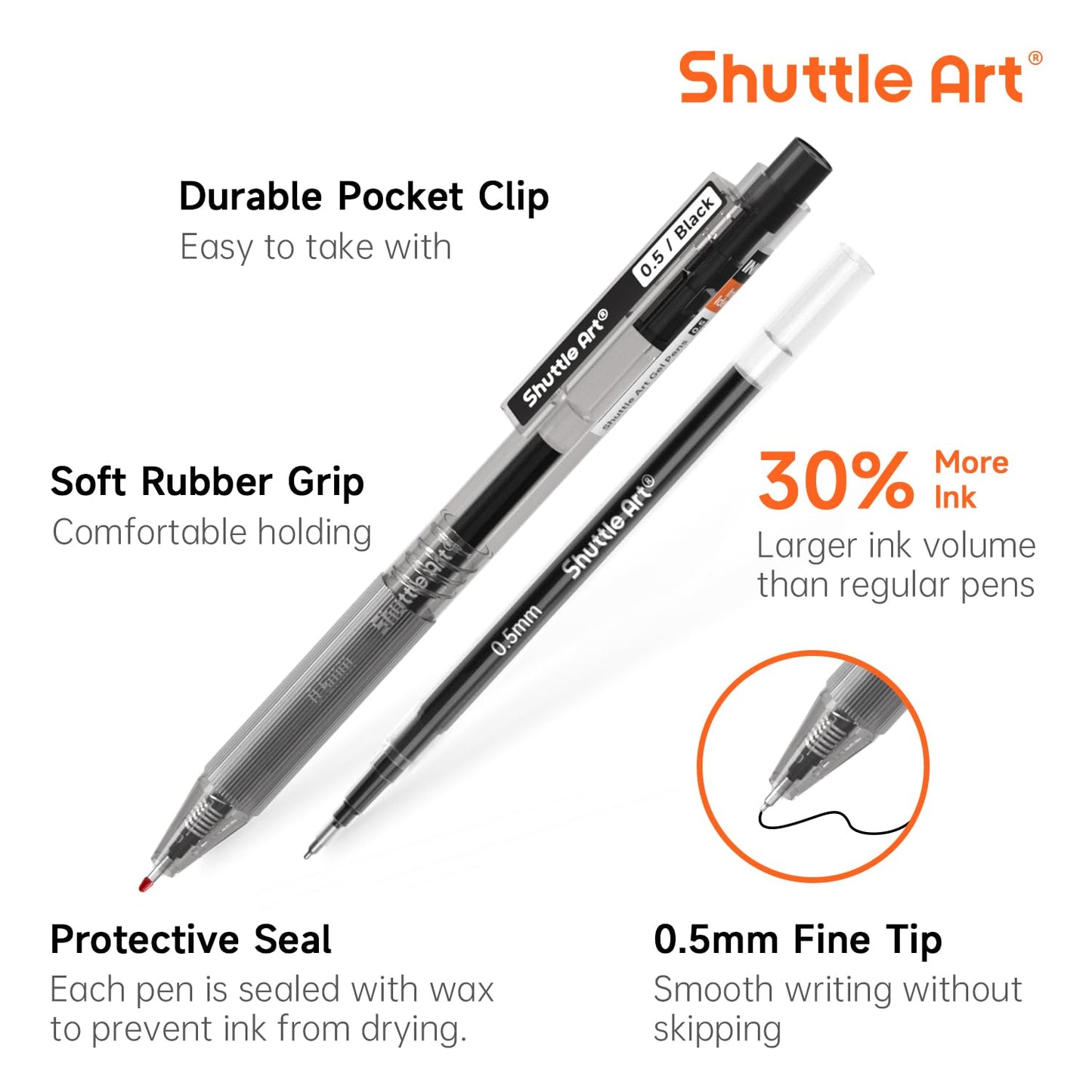 Shuttle Art Black Gel Pens, Ink Glide Series 90 Pack Retractable 0.5mm Fine Point Rollerball Gel Ink Pens Bulk Set Quick Drying Smooth Writing with Grip for Journaling Note Taking Office School Home