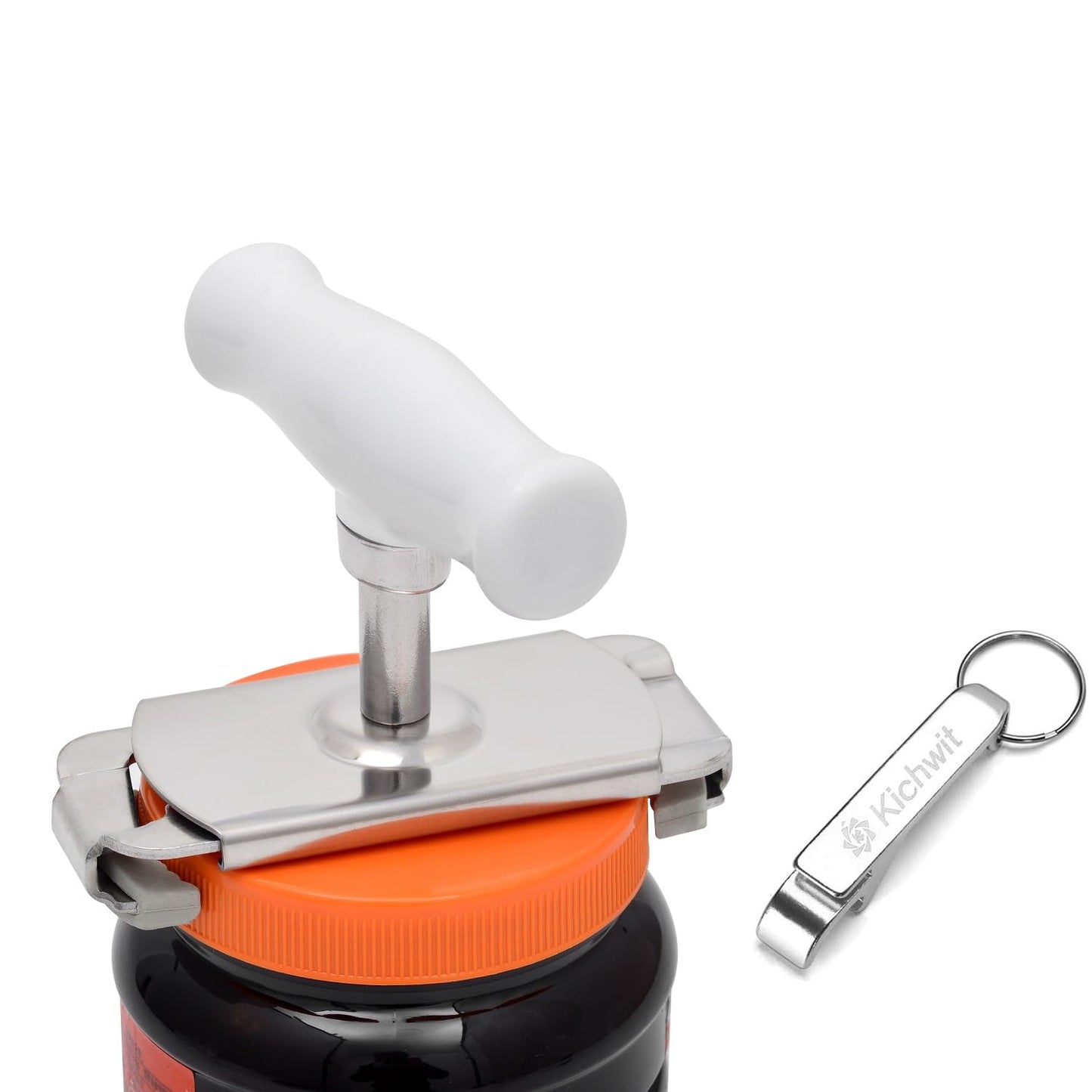 Kichwit Jar Opener for Weak Hands, Jar Bottle Opener for Seniors with Arthritis, Bottle Opener Keychain Included