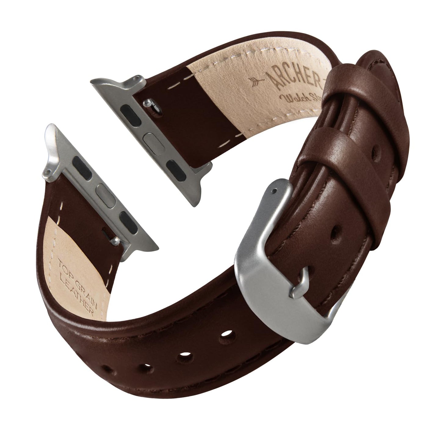 Archer Watch Straps - Top Grain Leather Straps for Apple Watch (Dark Chestnut/Matched Thread, Matte Silver Hardware, 44/45/46/49mm)