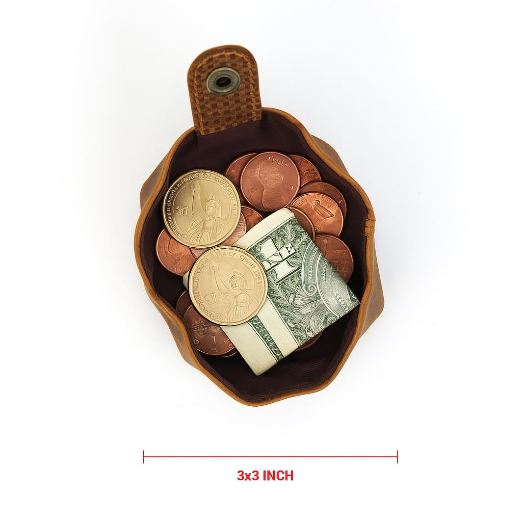 Leather Coin Pouch - Compact Change Holder and Mini Pocket Wallet for Men & Women (Antique Brown)