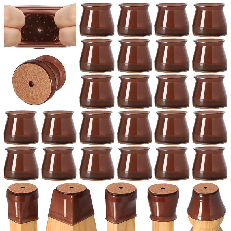 24 Pcs Chair Leg Floor Protectors for Hardwood Floors Silicone Covers to Protect Wood Tile Floors Felt Bottom Furniture Leg Caps Anti-Scratch Reduce Noise (Fit:1.3"-2")