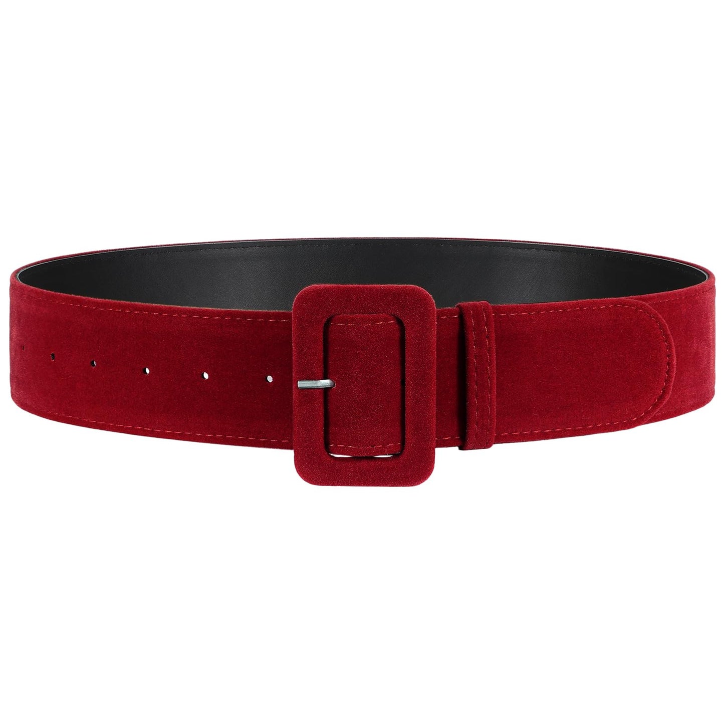 VONMELLI Women Wide Velvet Belt for Dresses Red Thick Chunky Waist Belt with Vintage Square Buckle, L