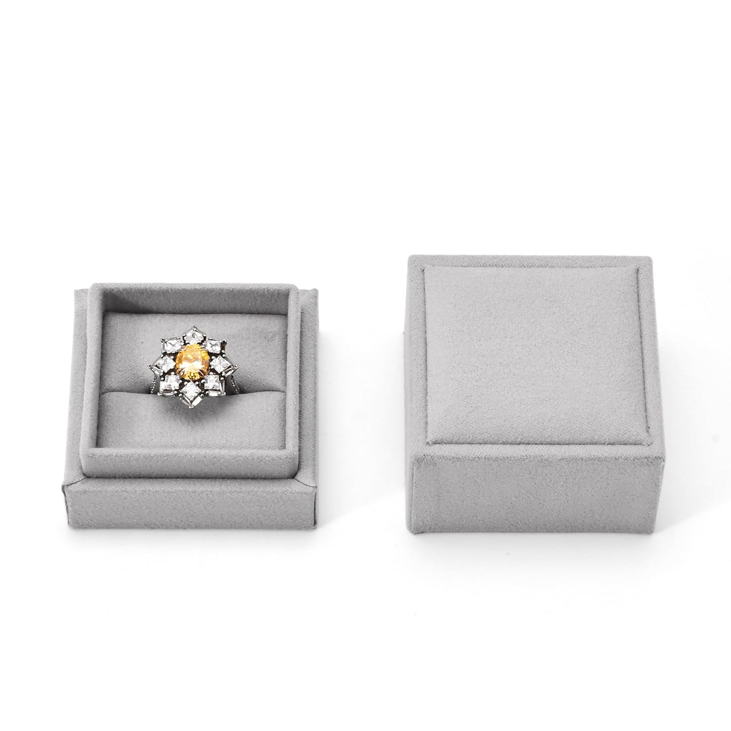 Oirlv Ring Gift Box with Lid Magnetic Gray Boxes for Wedding Proposal Gift Birthday Present with Card(Gray)
