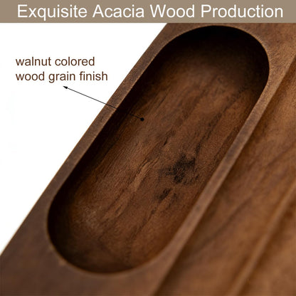 LITAITAI Horizontal Pen Holder,Acacia Wood Pen Tray,Desktop Pen Display,Walnut Desk Tray,Paperclip Headphones Eraser Office Stationery Storage,Brown