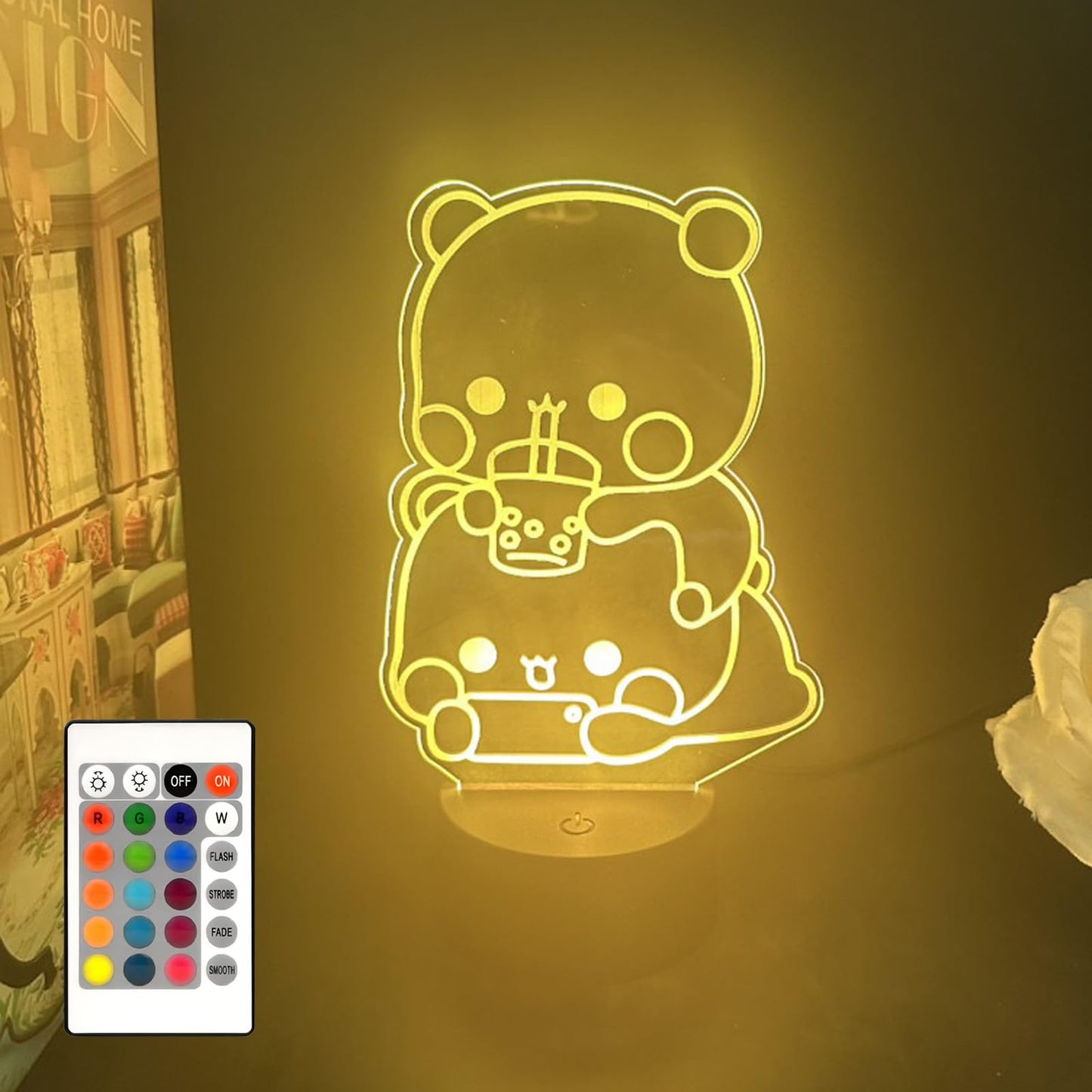 orakoliya 3D Night Light Bubuuu and Duduuu Gifts, Bear Shaped Table Lamp with Remote Control Gifts for Girls Birthday Christmas Valentine