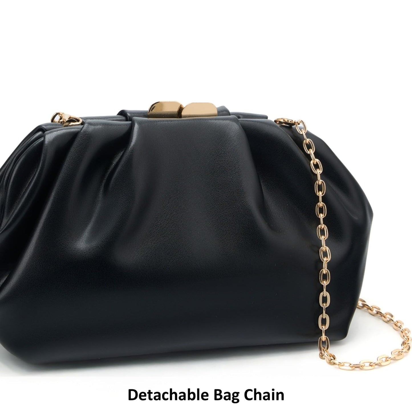 DETARA Vegan Leather Clutch Purse for Women Formal Soft Pleated PU Clutch Elegant Evening Bag Wedding Party and Prom (Black 933)