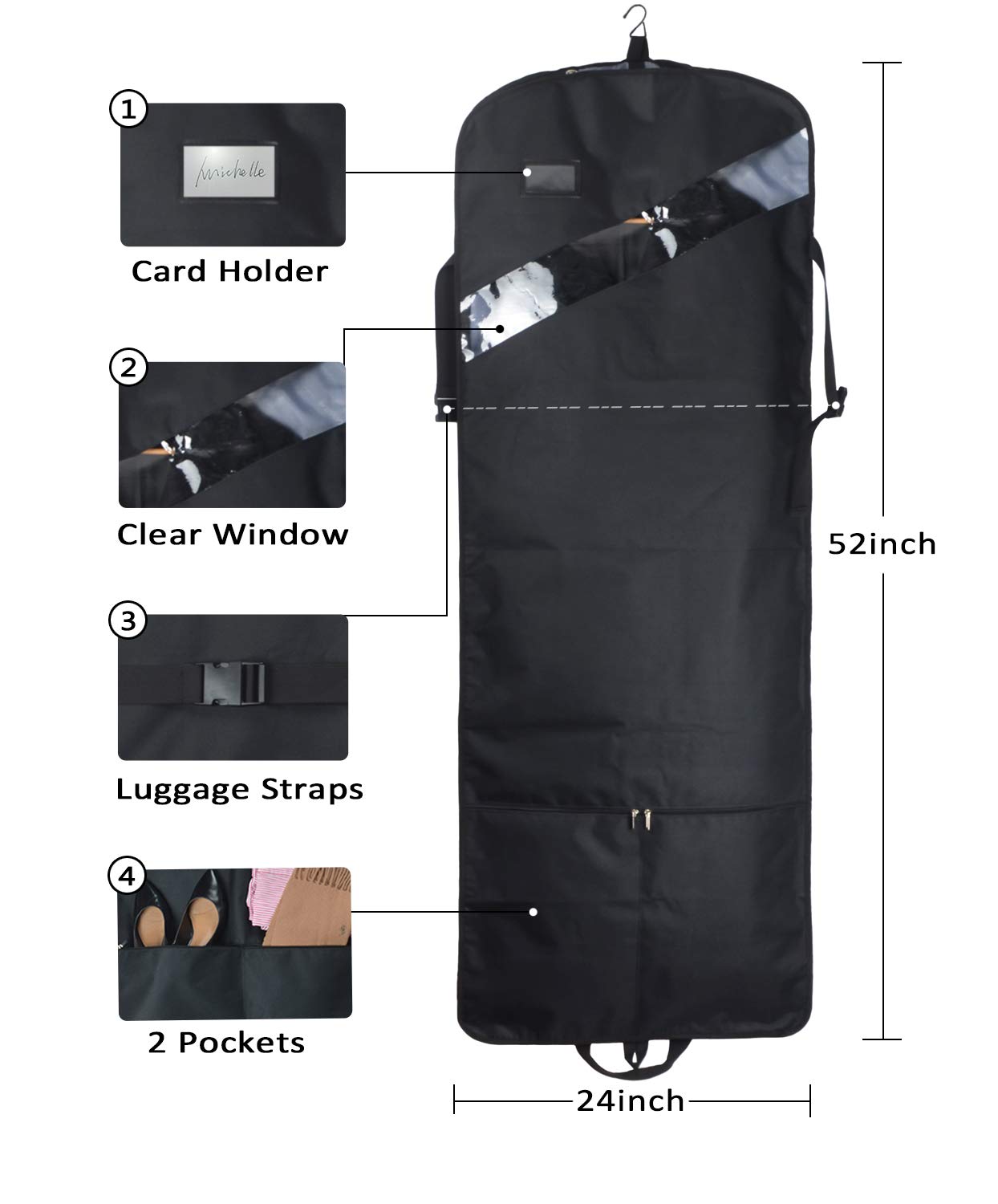 GYSSIEN 52'' Extra Long Dress Garment Bag, Premium & Breathable Tear-resistant Hanging Suit Cover for Travel and Storage