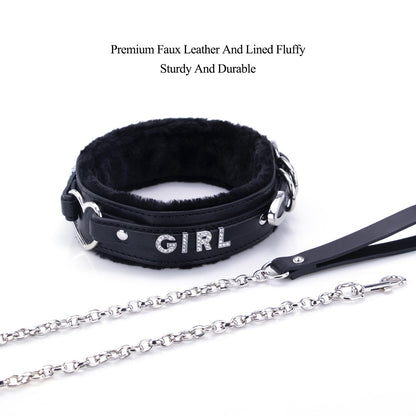 Bilisee Black Leather Heart O-ring Collar Necklace for Women, Adjustable Gothic Punk Collar with Letters Soft Furry Choker Jewelry