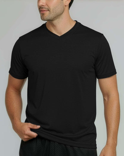 Real Essentials 5 Pack: Men's Breeze Tech V-Neck Dry Fit T-Shirts Moisture Wicking Athletic Workout & Gym Shirts- Set 7, M