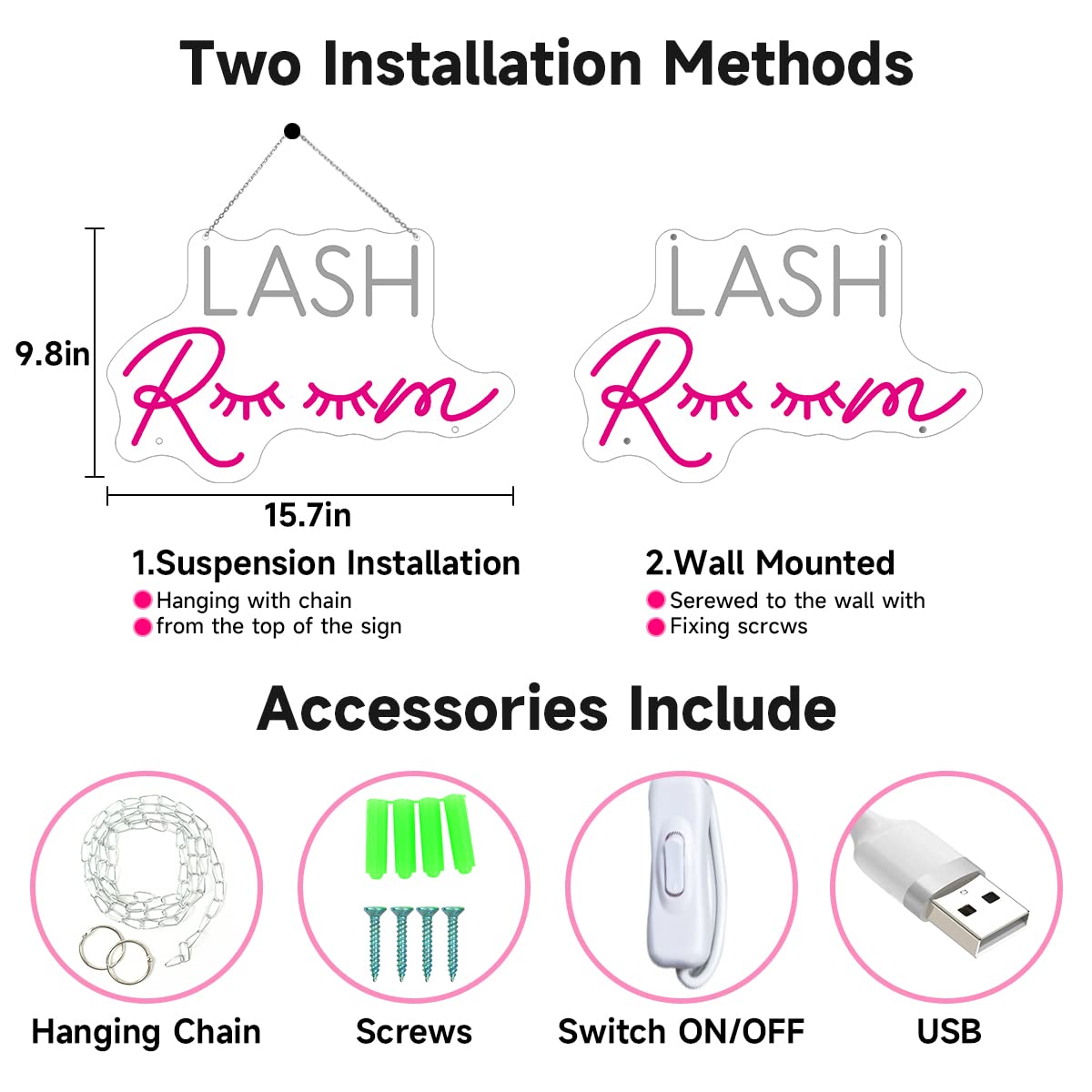 HDJSIGN Lash Room Neon Sign Eyelashes Light Pink Glow LED Sign USB Powered Neon Light for Lash Room Decor Girls Make up Beauty Room Decor Home Wall Decor Birthday Wedding Party Gift for Girls