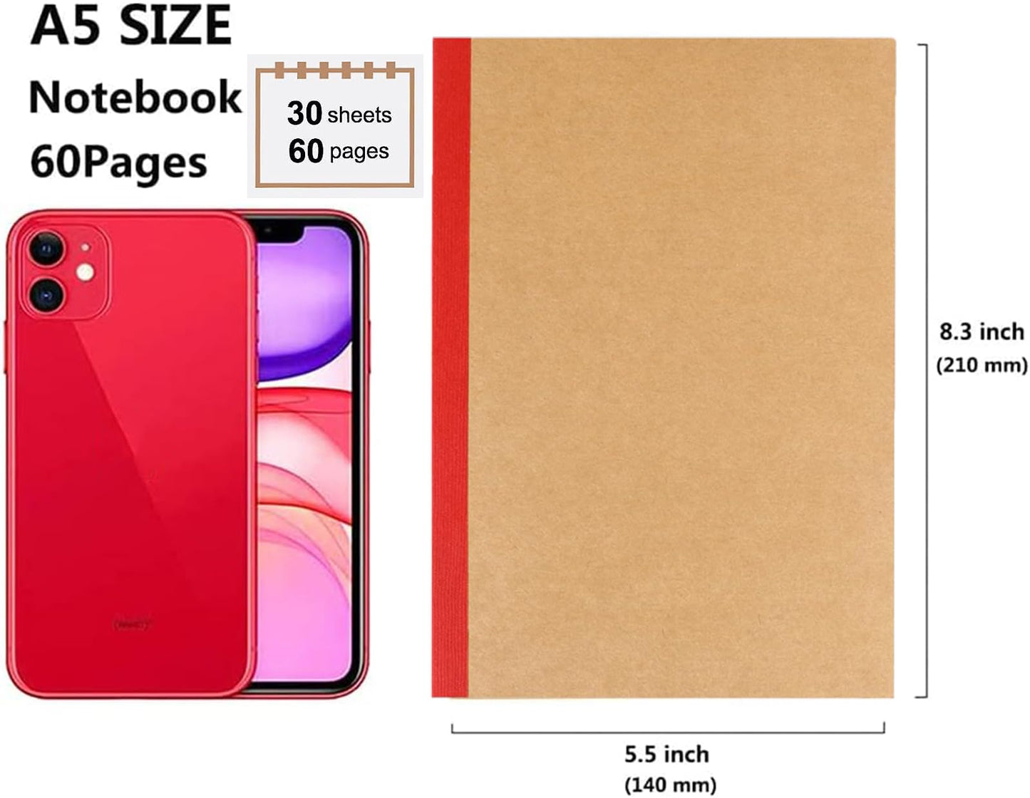Zegrox 12 Pack A5 Kraft Notebooks, 60 Blank Pages Travel Journal Bulk, Soft Cover Notebooks for Women Girls Students, Making Plans Writing Memos Office School Supplies, 8.3 X 5.5 in